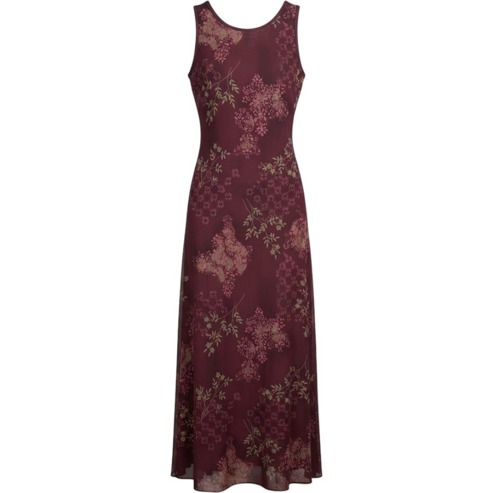 Jones Wear Burgundy Floral Damask Sleeveless Maxi Dress Size 4 Vintage